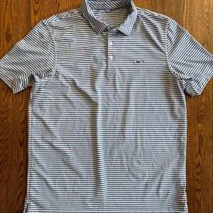 Vineyard Vines Striped Polo Shirt - Blue and White Large